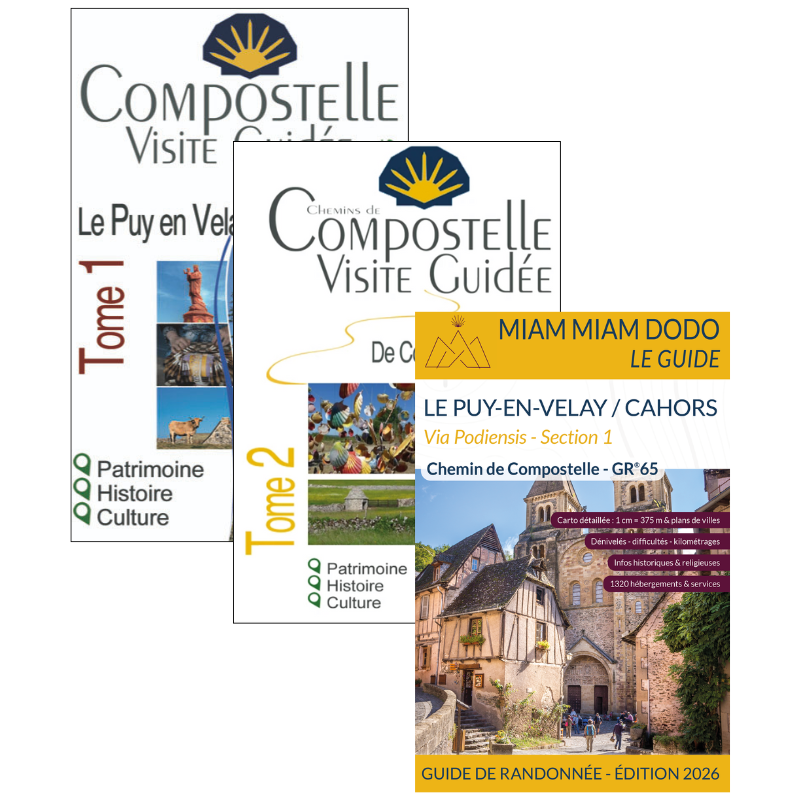 Pack "Du Puy-en-Velay à Cahors" : guide Miam Miam Dodo GR®65 Section 1 + Compostelle Visite Guidée Tome 1 et 2